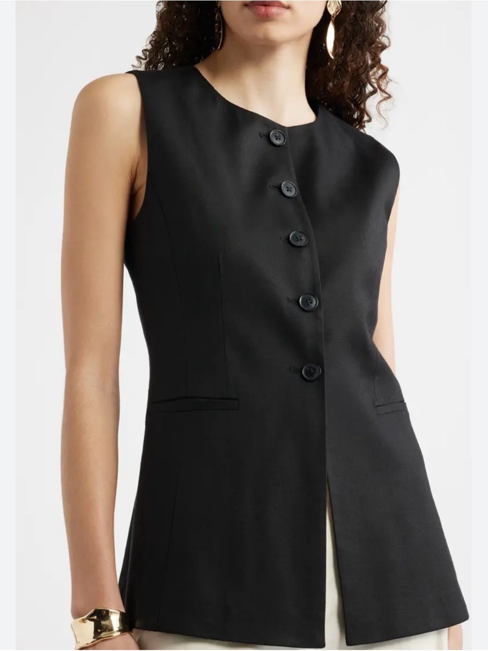 A.L.C. Sleek Black Sleeveless Button-Front Vest